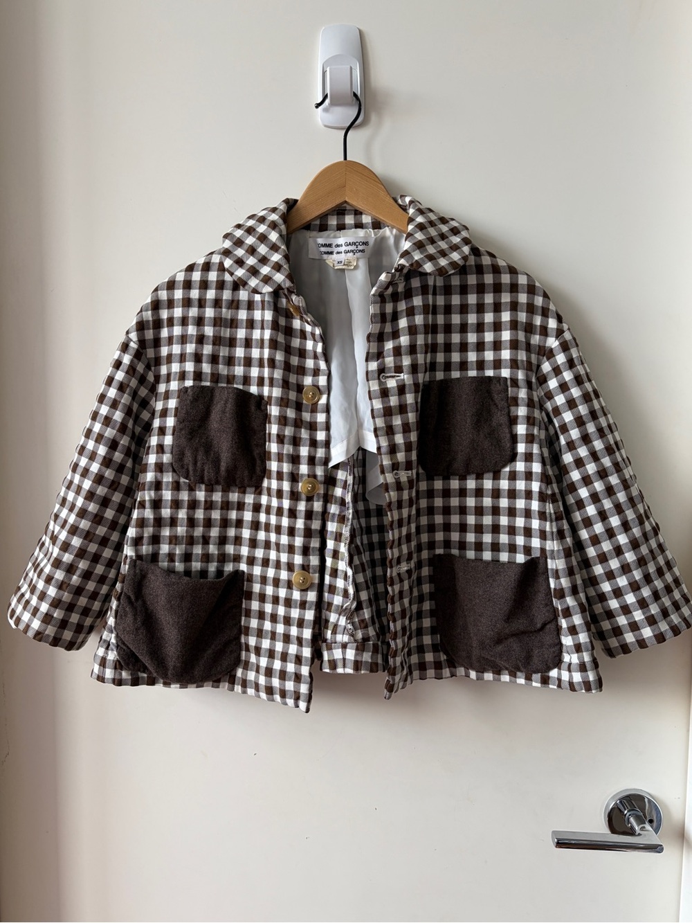 Comme des Garçons Kids Brown & White Gingham Puffer Jacket